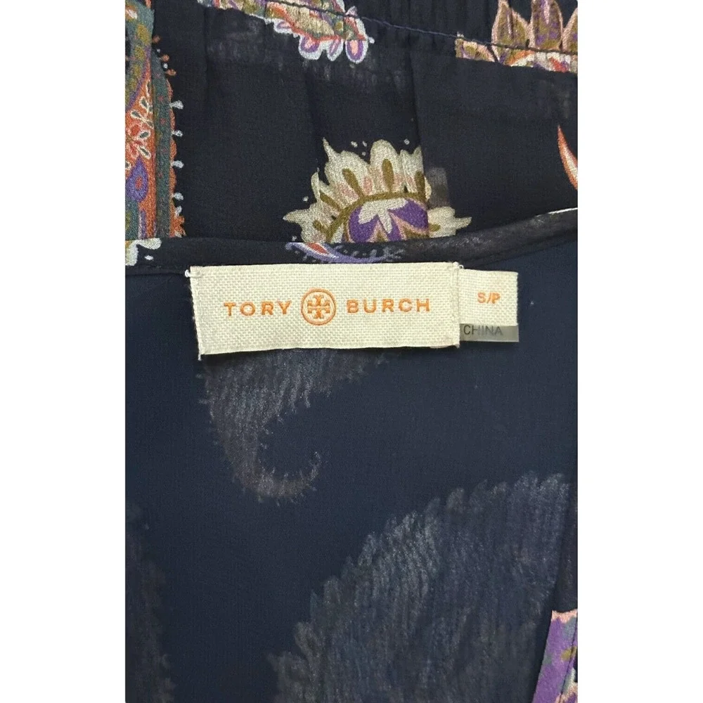 TORY BURCH 100% Silk Paisley Jumpsuit Sleeveless Blue Boho Wide Leg Cottagecore